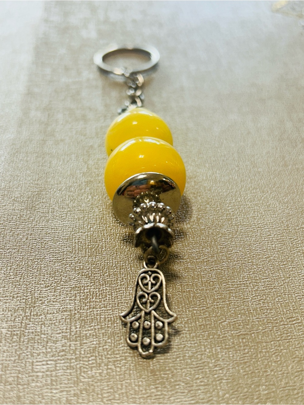 Yellow Bead Khamsa Keychain 🪬